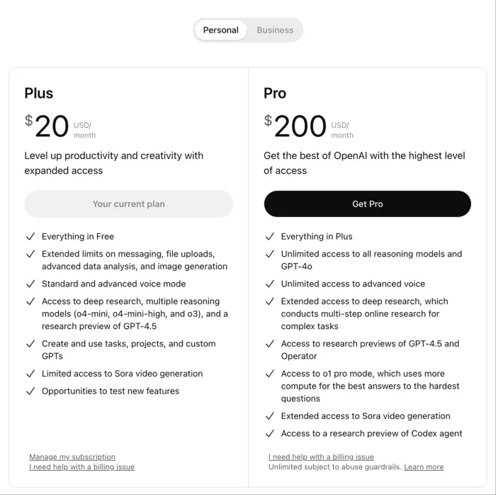 ChatGPT Personal Price